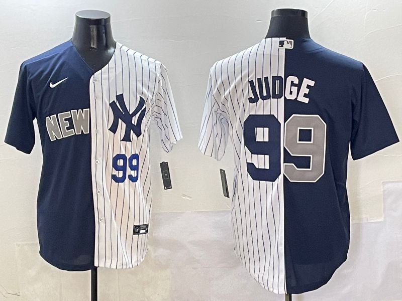Men New York Yankees #99 Judge White Stripe Blue Game Nike 2025 MLB Jersey style 3